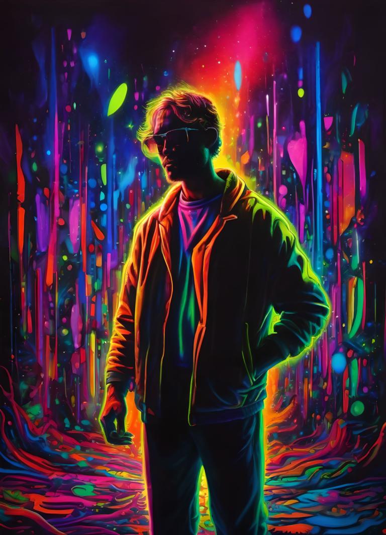 Fluorescent Painting,Fluorescent Painting, People, man, 1boy, colorful, solo, male focus, jacket, pants