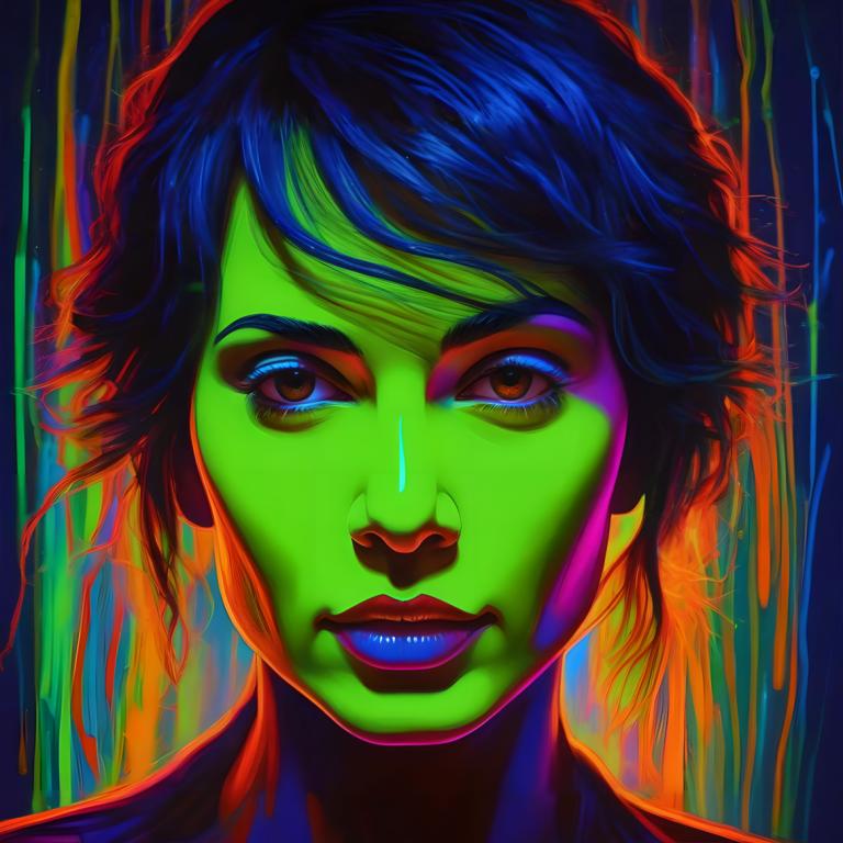 Fluorescent Painting,Fluorescent Painting, People, woman, solo, portrait, colored skin, makeup, short hair