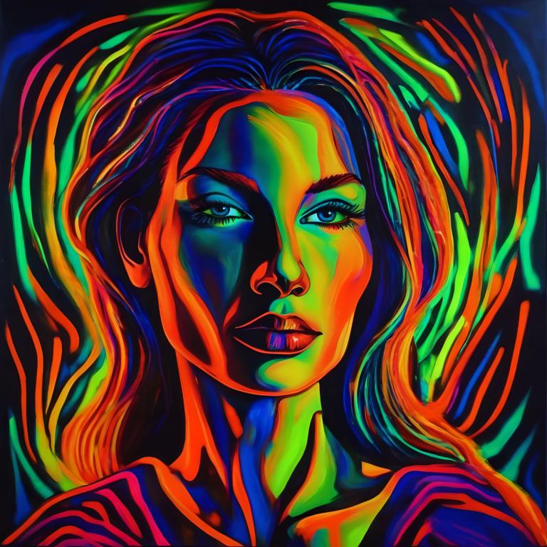 Fluorescent Painting,Fluorescent Painting, People, woman, 1girl, solo, portrait, looking at viewer, colorful