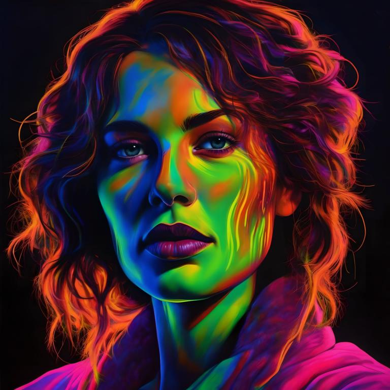 Pintura Fluorescente,Pintura Fluorescente, Gente, mujer, solo, 1 chica, retrato, fondo negro, piel coloreada