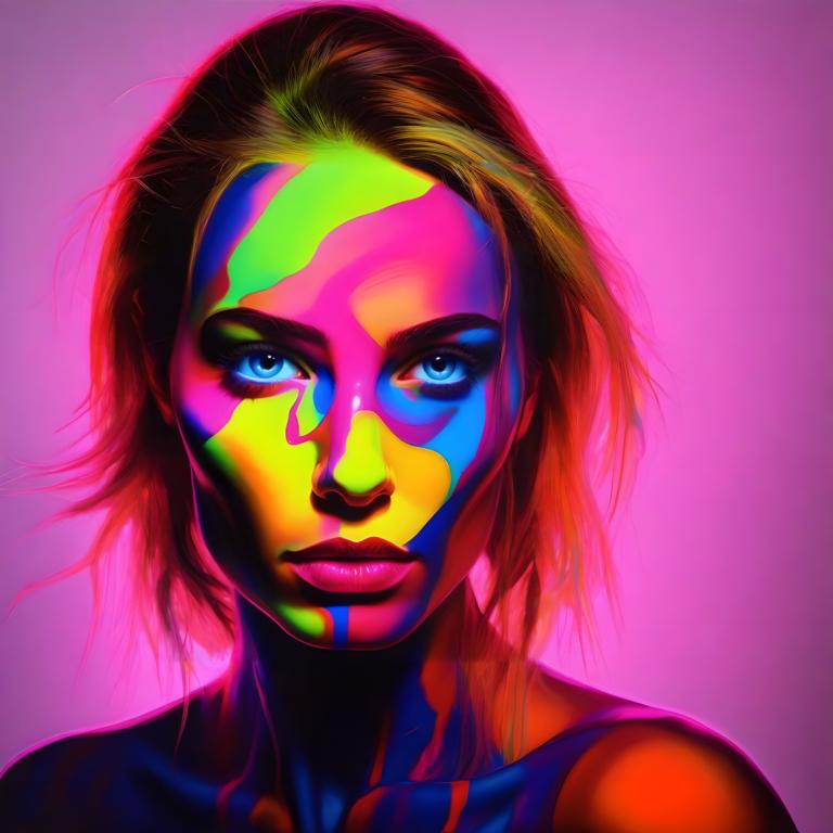 Fluorescent Painting,Fluorescent Painting, People, woman, 1girl, solo, blue eyes, lips, facepaint, colorful