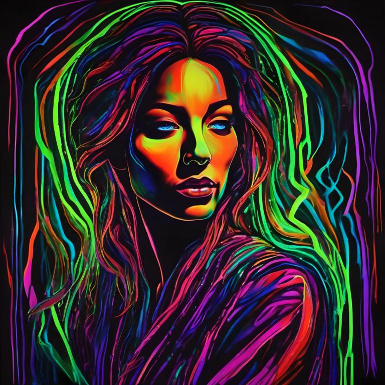 Fluorescent Painting,Fluorescent Painting, People, woman, 1girl, solo, colorful, blue eyes, rainbow hair