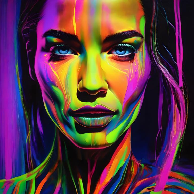 Fluorescent Painting,Fluorescent Painting, People, woman, 1girl, solo, blue eyes, portrait, looking at viewer