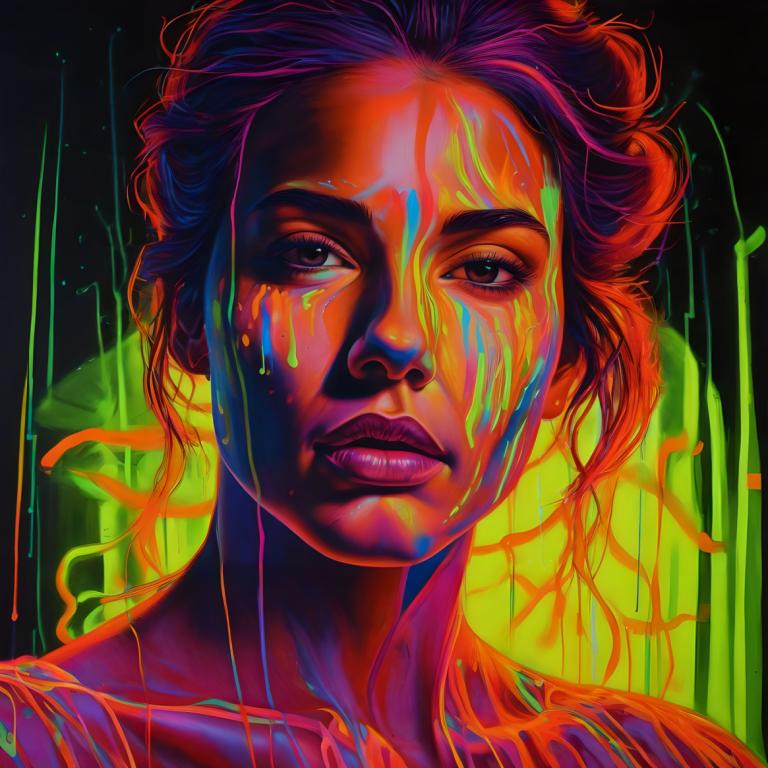 Peinture fluorescente,Peinture fluorescente, Personnes, femme, solo, 1fille, portrait, regarder le spectateur