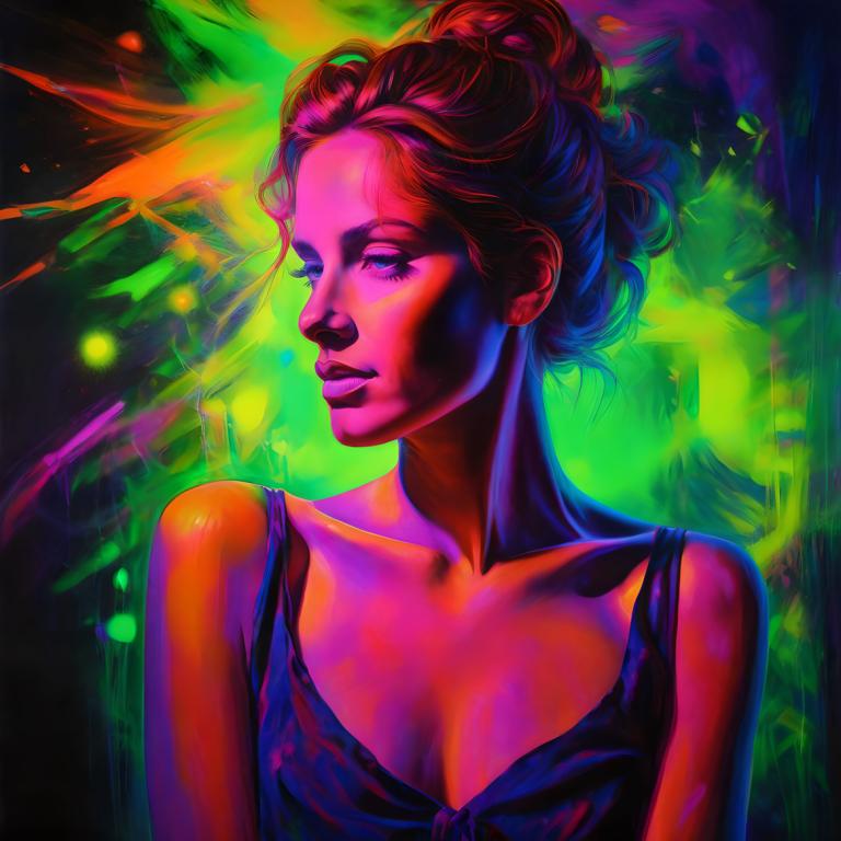 Fluorescent Painting,Fluorescent Painting, People, woman, 1girl, solo, breasts, upper body, cleavage