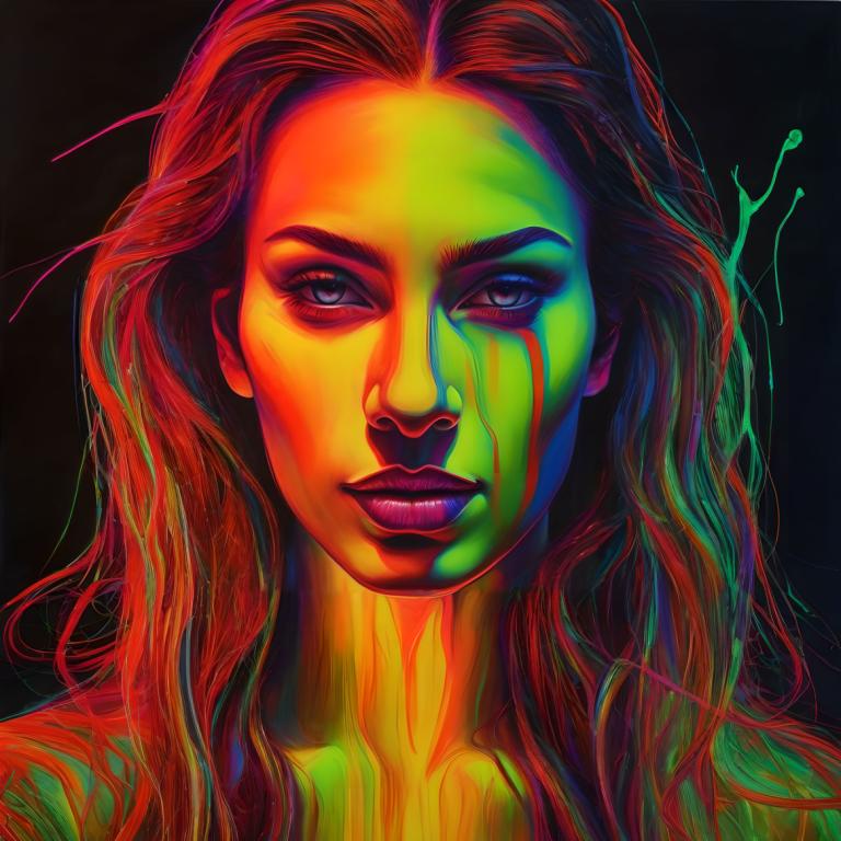 Fluorescent Painting,Fluorescent Painting, People, woman, 1girl, solo, long hair, portrait, looking at viewer