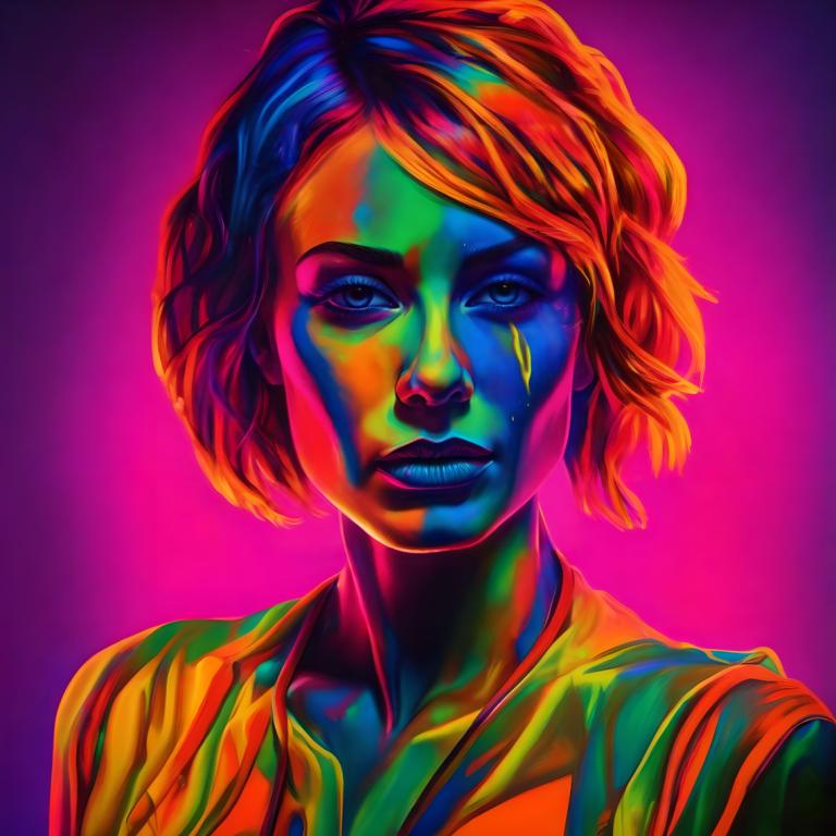 Peinture fluorescente,Peinture fluorescente, Personnes, femme, solo, 1fille, cheveux courts