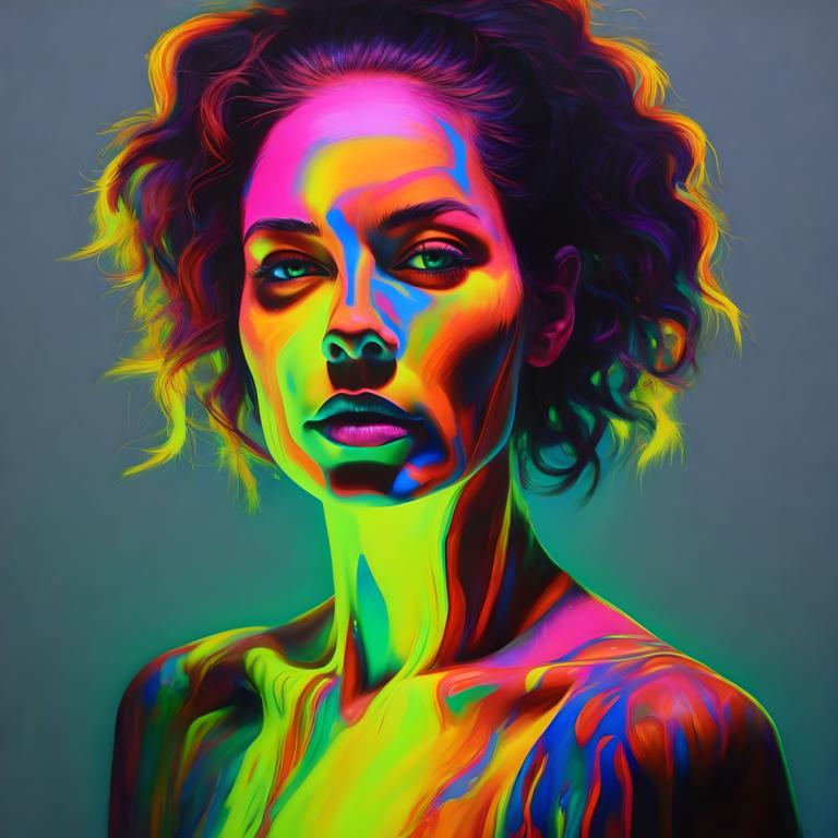 Fluorescent Painting,Fluorescent Painting, People, woman, solo, 1girl, facepaint, bodypaint, black hair