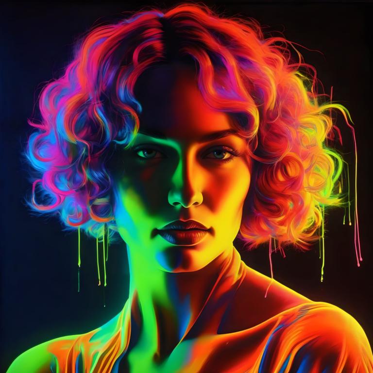 Fluorescent Painting,Fluorescent Painting, People, woman, 1girl, solo, pink hair, portrait, looking at viewer