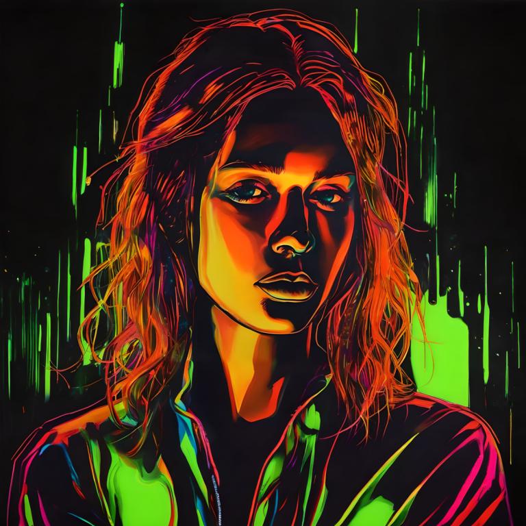 Fluorescent Painting,Fluorescent Painting, People, woman, solo, 1girl, looking at viewer, jacket, medium hair