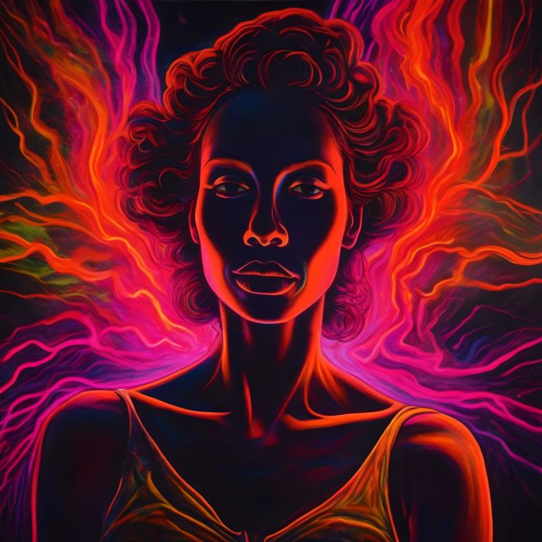 Fluorescent Painting,Fluorescent Painting, People, woman, 1girl, solo, curly hair, looking at viewer