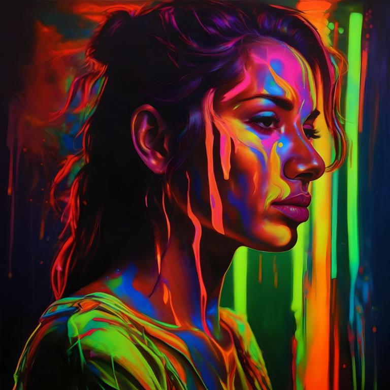 Fluorescent Painting,Fluorescent Painting, People, woman, 1girl, solo, colorful, from side, paint splatter