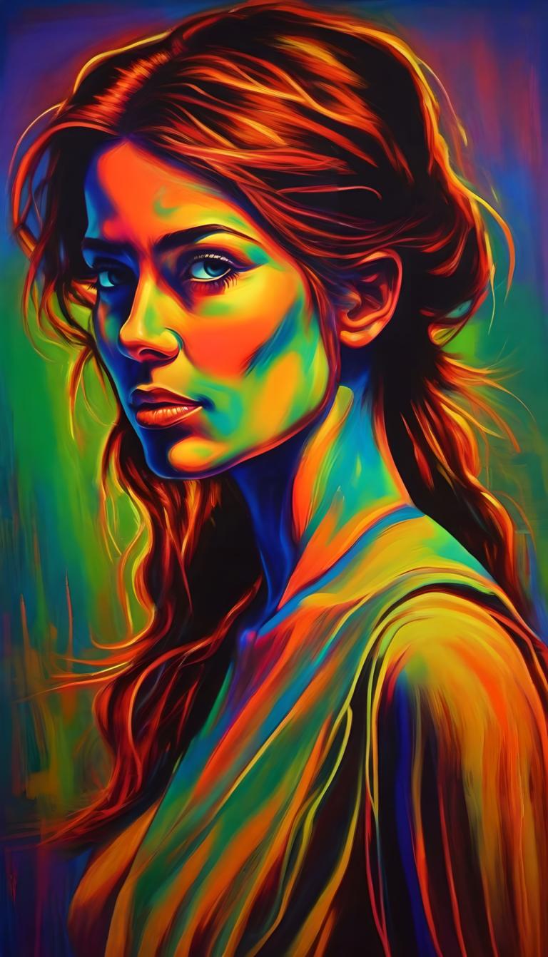 Peinture fluorescente,Peinture fluorescente, Personnes, femme, 1fille, solo, cheveux longs, haut du corps