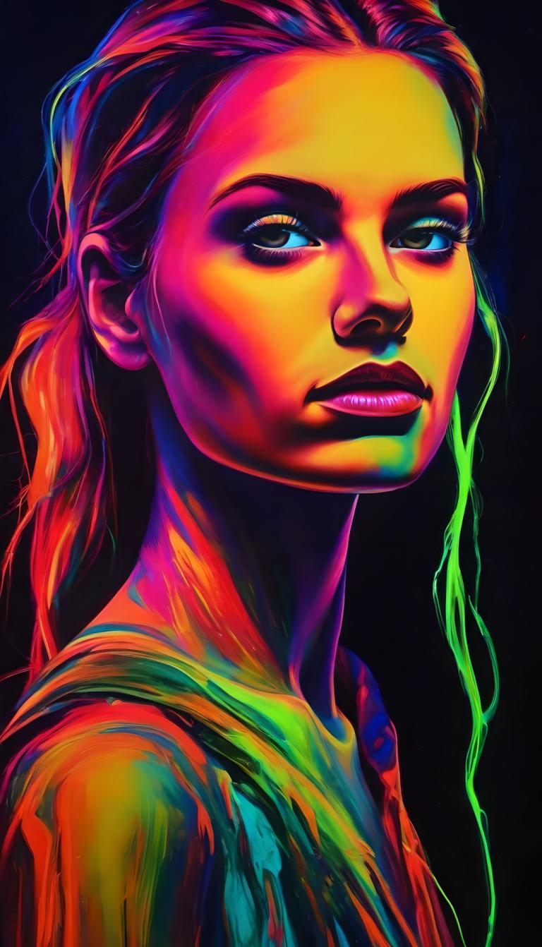 Fluorescent Painting,Fluorescent Painting, People, woman, solo, 1girl, teeth, blue eyes, upper body