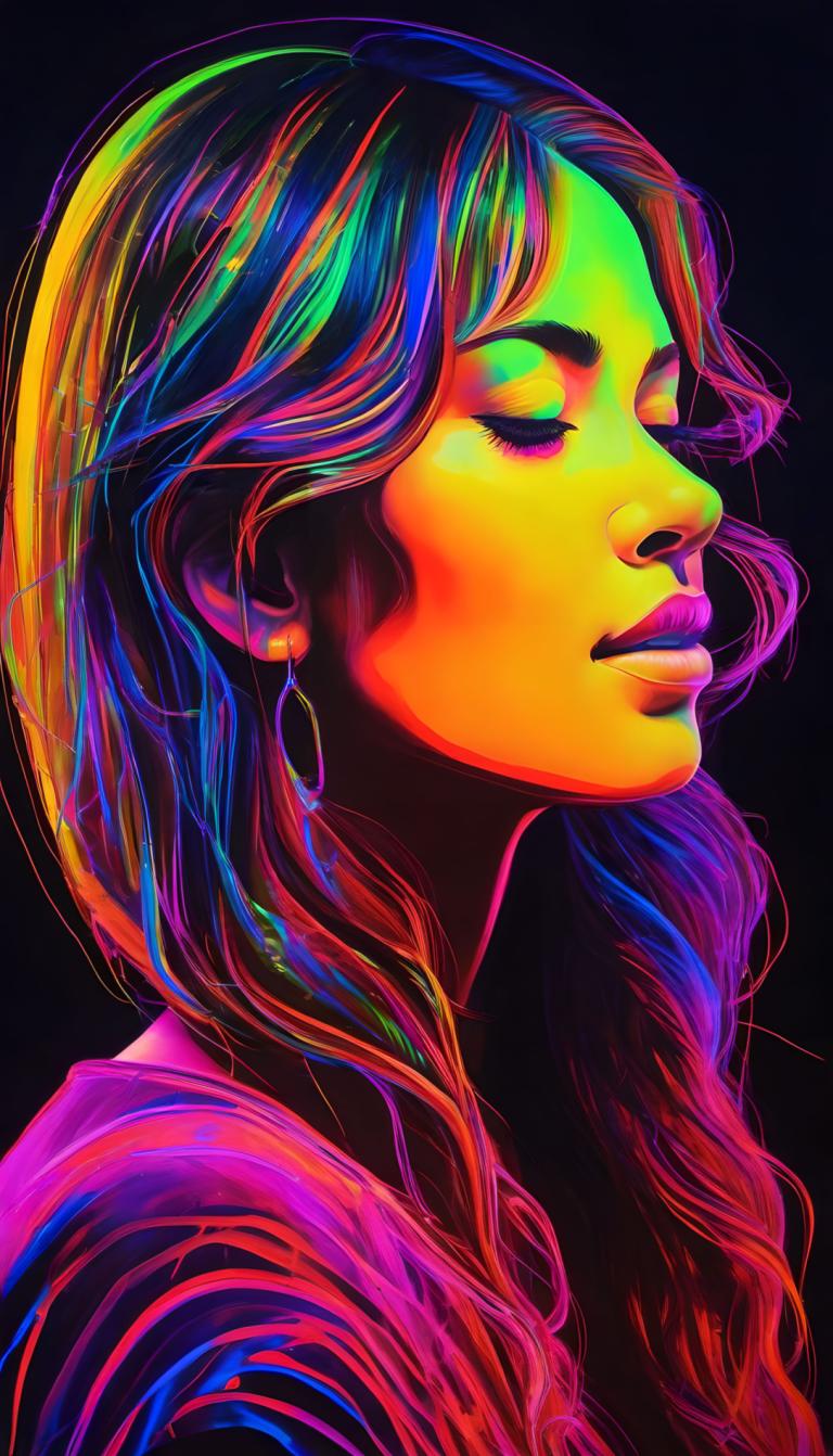 Fluorescerend schilderij,Fluorescerend schilderij, Mensen, vrouw, 1meisje, solo, lang haar