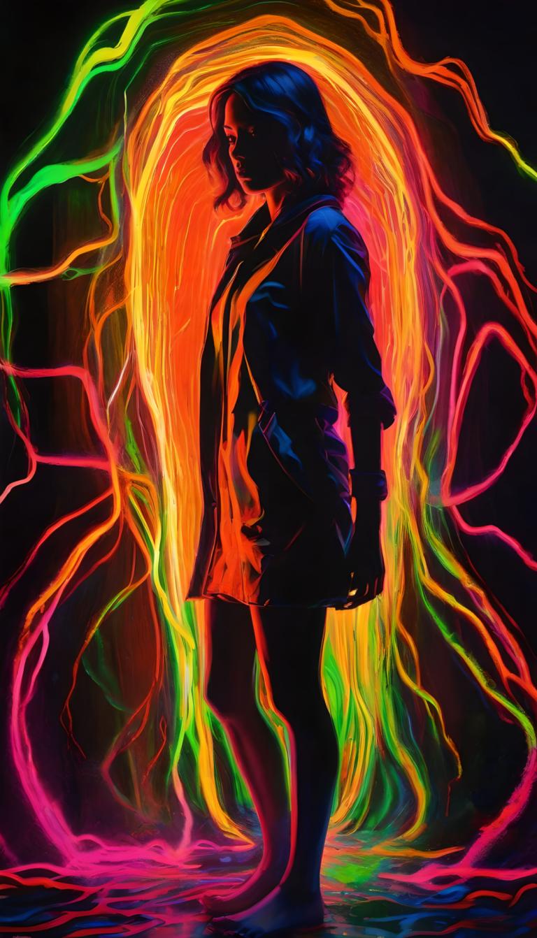 Fluorescent Painting,Fluorescent Painting, People, woman, solo, 1girl, barefoot, standing, full body