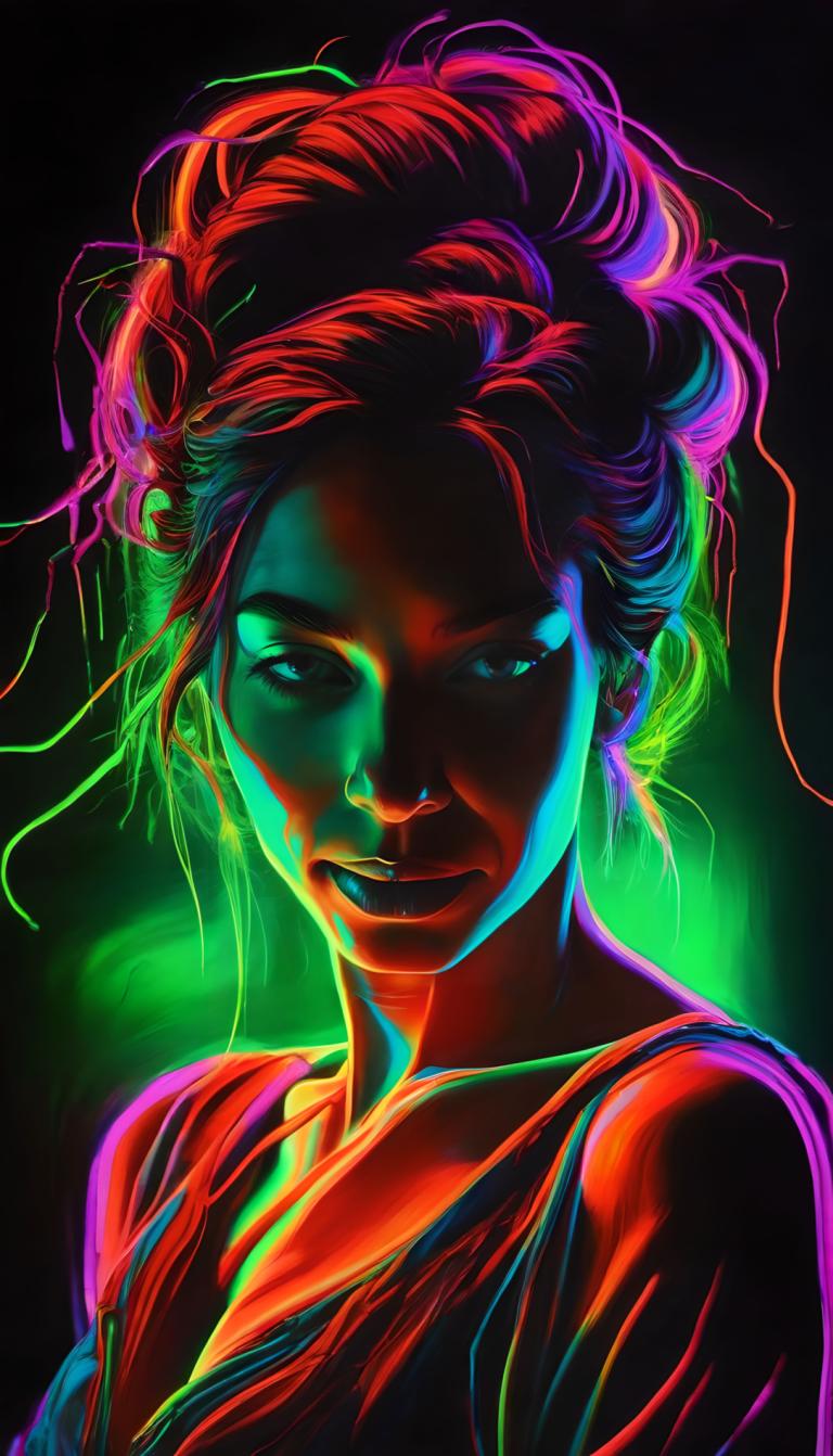 Fluorescent Painting,Fluorescent Painting, People, woman, 1girl, solo, upper body, lips, serafuku, glowing