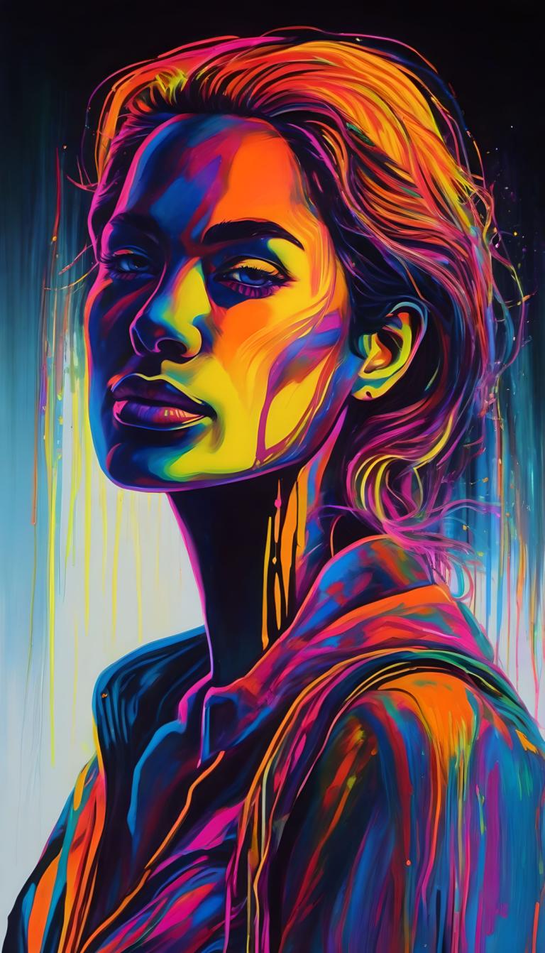 Fluorescent Painting,Fluorescent Painting, People, woman, solo, 1girl, earrings, jewelry, upper body, lips