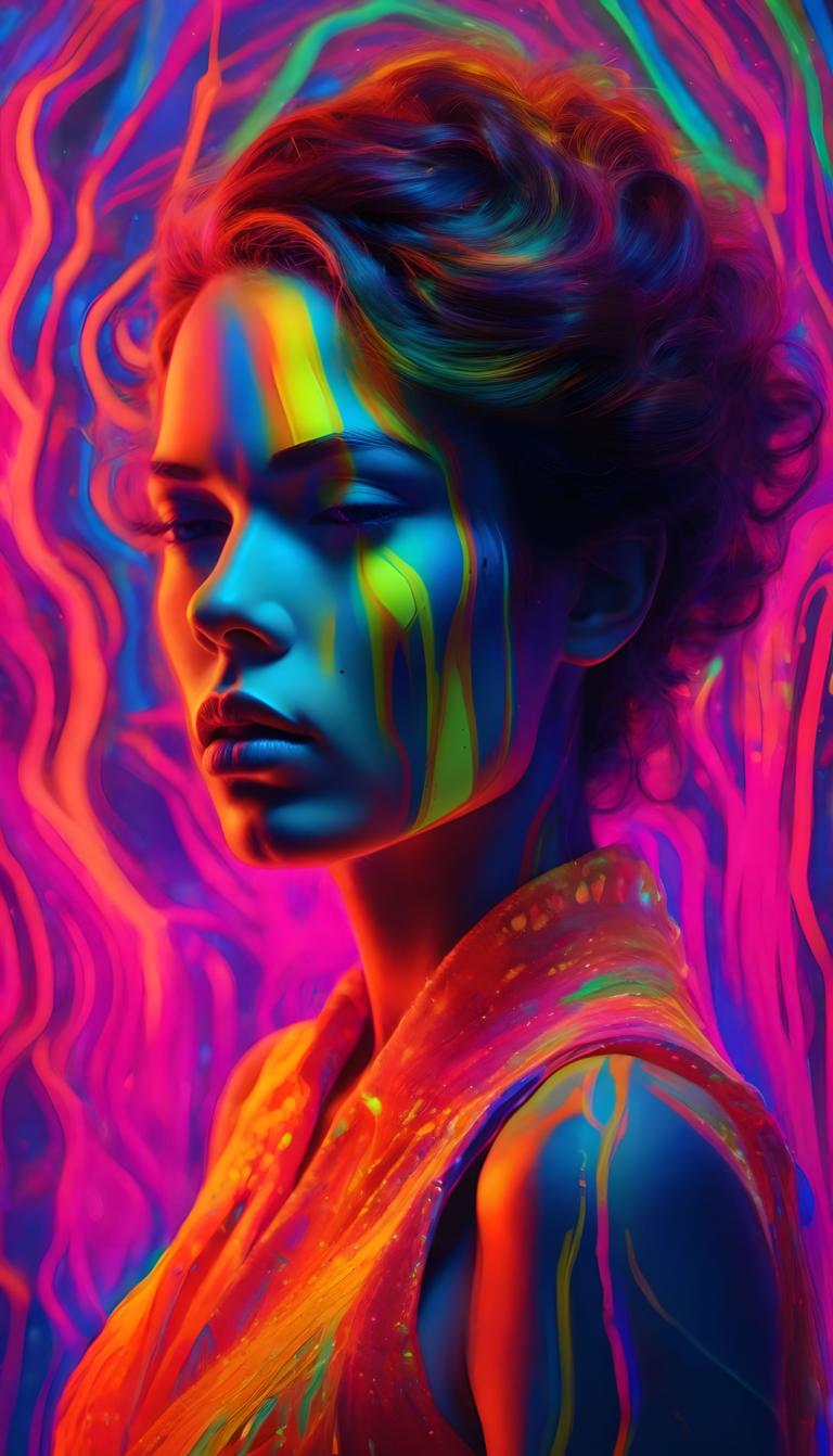 Fluorescent Painting,Fluorescent Painting, People, woman, 1girl, solo, facepaint, upper body, lips, colorful