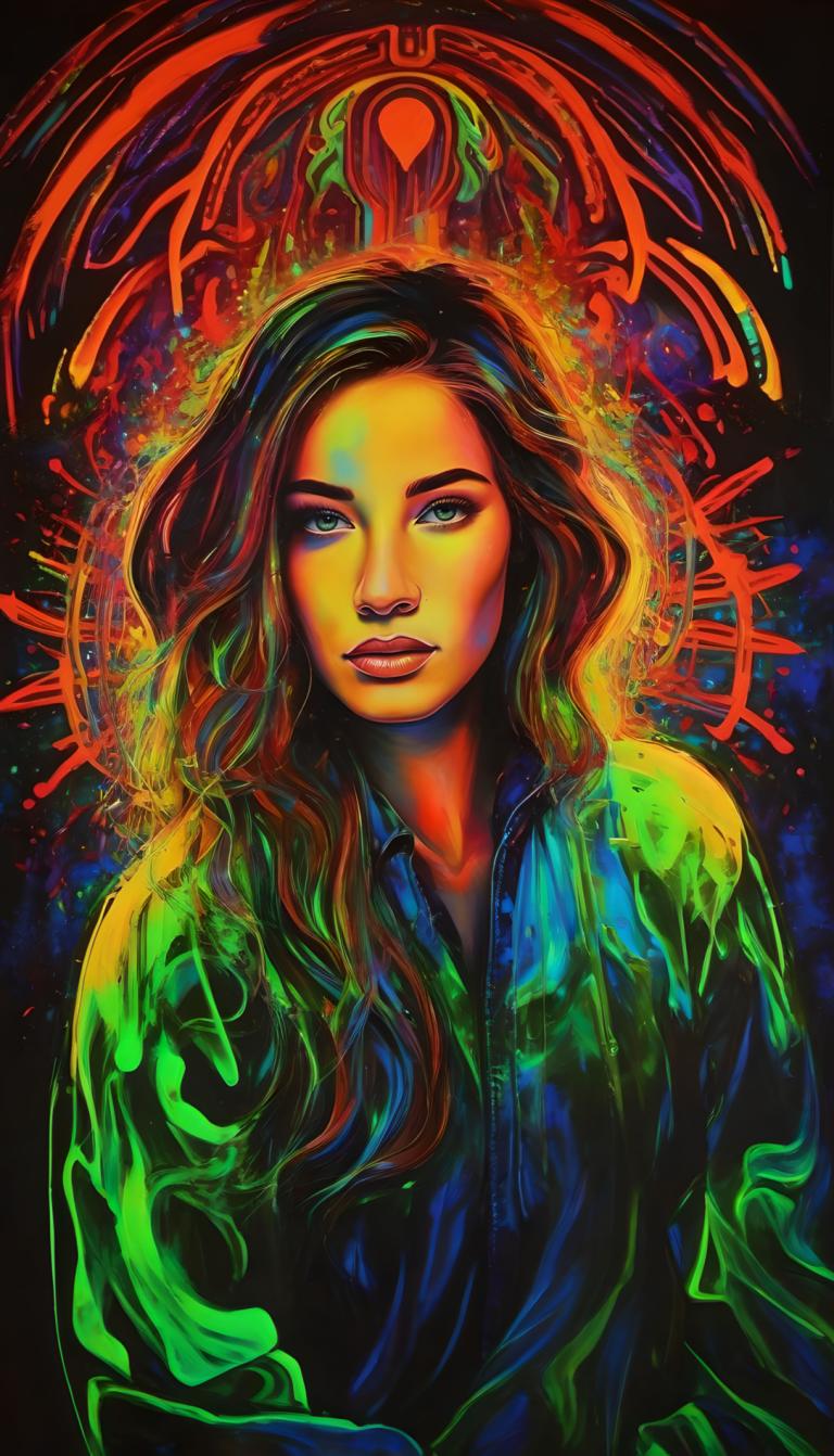 Peinture fluorescente,Peinture fluorescente, Personnes, femme, 1fille, solo, cheveux longs