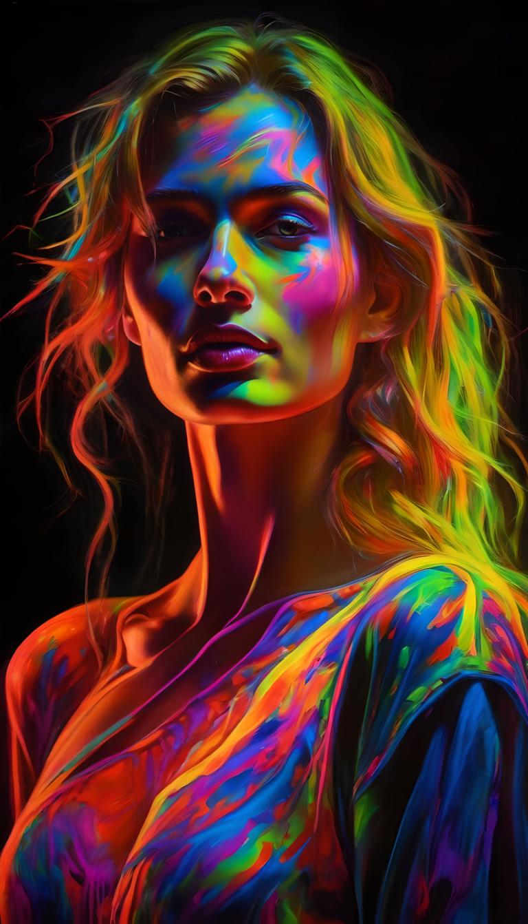 Fluorescerend schilderij,Fluorescerend schilderij, Mensen, vrouw, 1meisje, solo, blond haar, lang haar