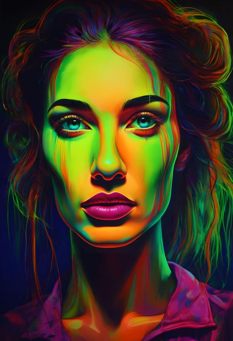 Fluorescent Painting,Fluorescent Painting, People, woman, solo, 1girl, portrait, makeup, blue eyes, facepaint