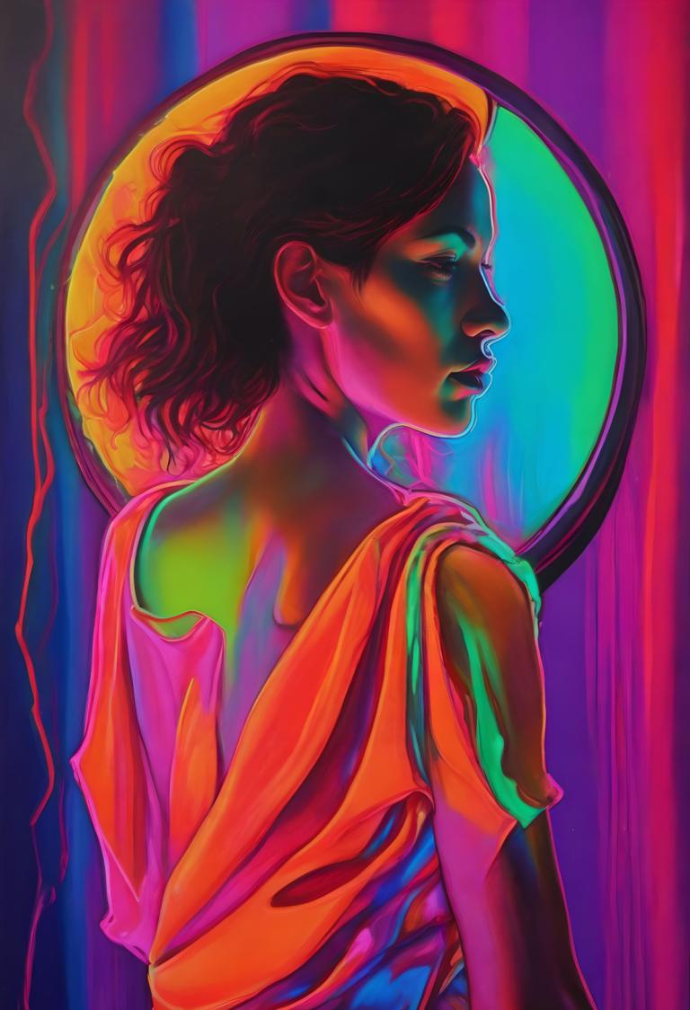 Pintura Fluorescente,Pintura Fluorescente, Gente, mujer, solo, 1 chica, pelo negro, parte superior del cuerpo