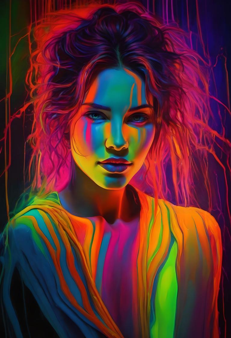 Peinture fluorescente,Peinture fluorescente, Personnes, femme, solo, 1fille, regarder le spectateur, coloré