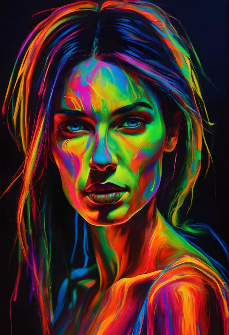 Fluorescent Painting,Fluorescent Painting, People, woman, solo, 1girl, blue eyes, looking at viewer, teeth