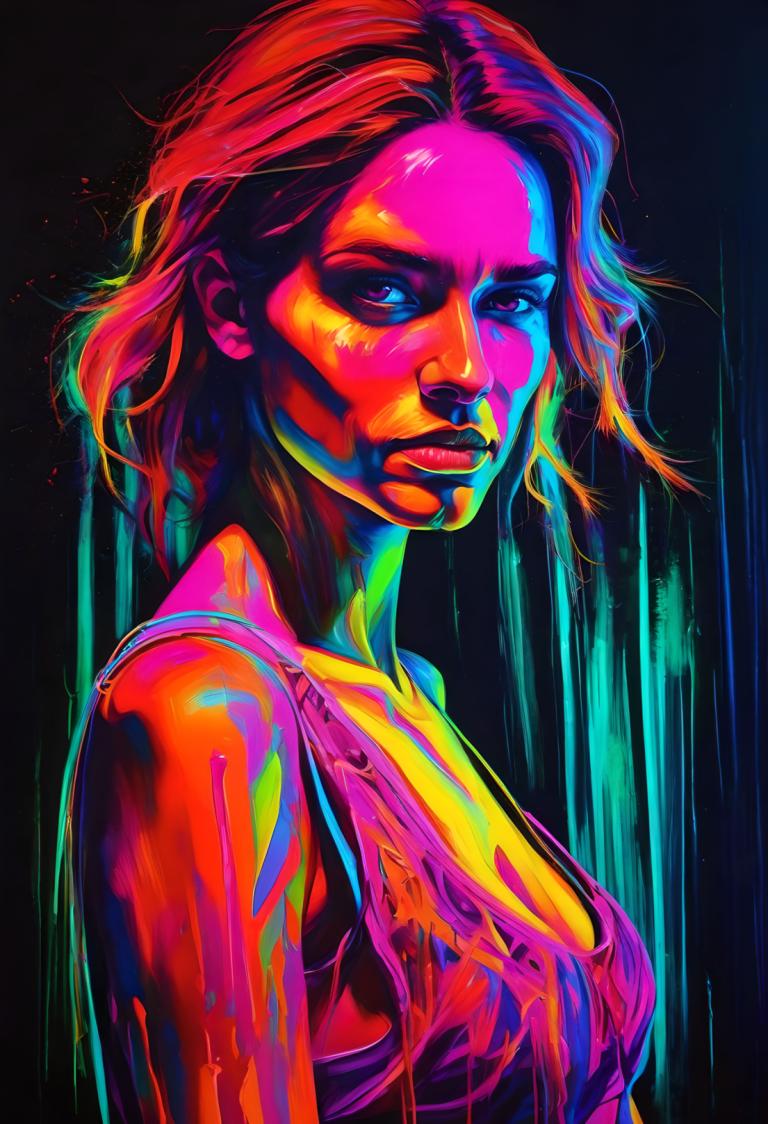 Fluorescerend schilderij,Fluorescerend schilderij, Mensen, vrouw, 1meisje, solo, borsten, bovenlichaam