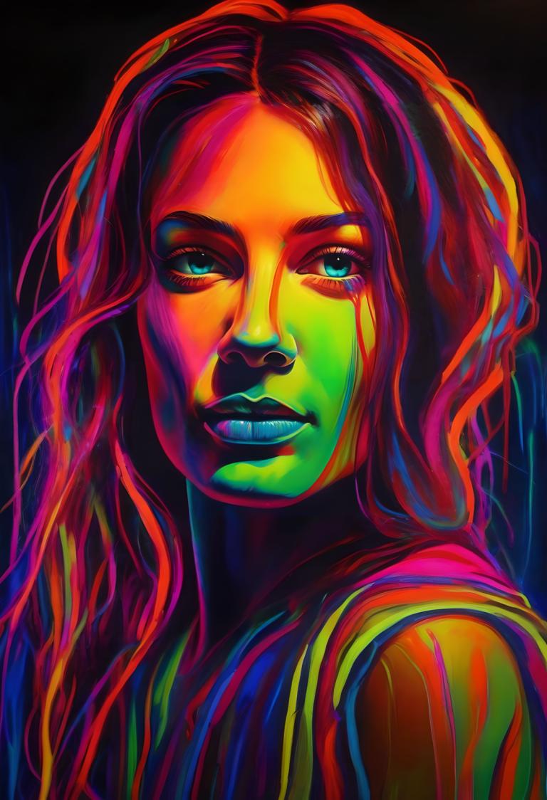 Fluorescent Painting,Fluorescent Painting, People, woman, 1girl, solo, long hair, colored skin