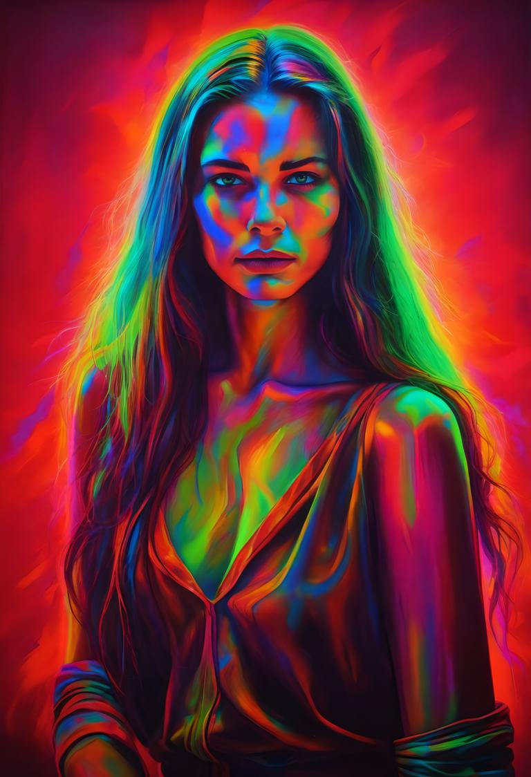 Fluorescent Painting,Fluorescent Painting, People, woman, 1girl, solo, long hair, looking at viewer