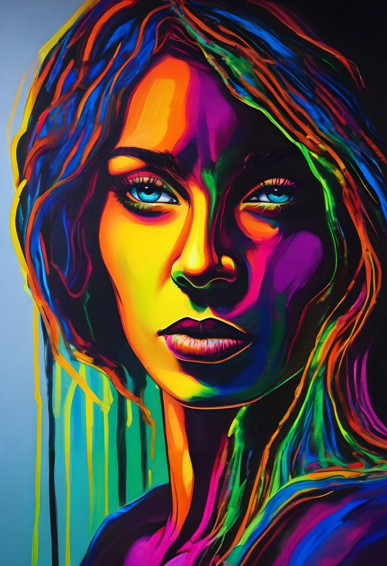 Fluorescent Painting,Fluorescent Painting, People, woman, 1girl, solo, blue eyes, colorful, portrait, lips