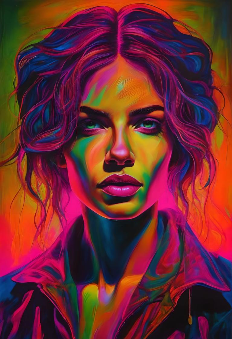 Fluorescent Painting,Fluorescent Painting, People, woman, solo, 1girl, portrait, green eyes