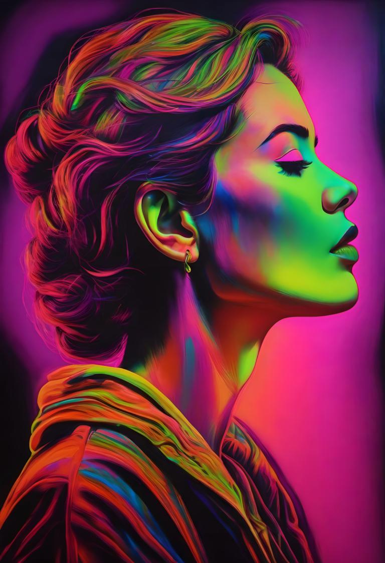 Fluorescent Painting,Fluorescent Painting, People, woman, 1girl, solo, earrings, jewelry, profile, from side