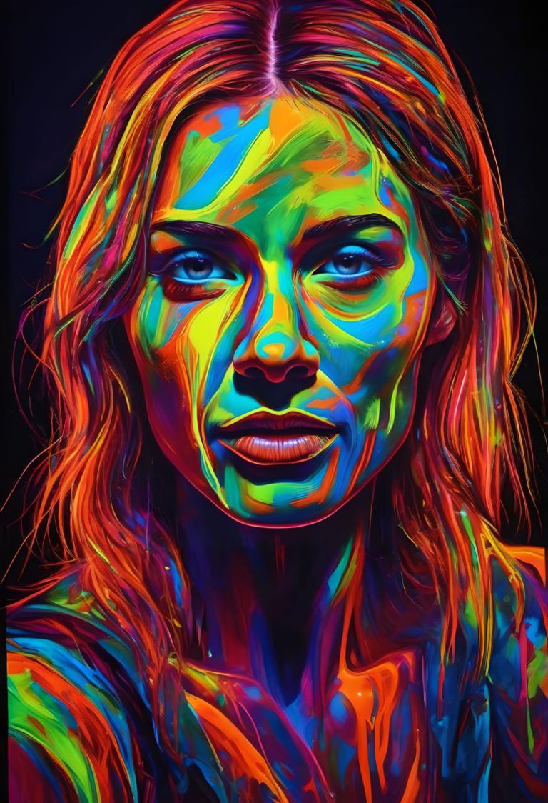 Fluorescent Painting,Fluorescent Painting, People, woman, solo, 1girl, blue eyes, black background