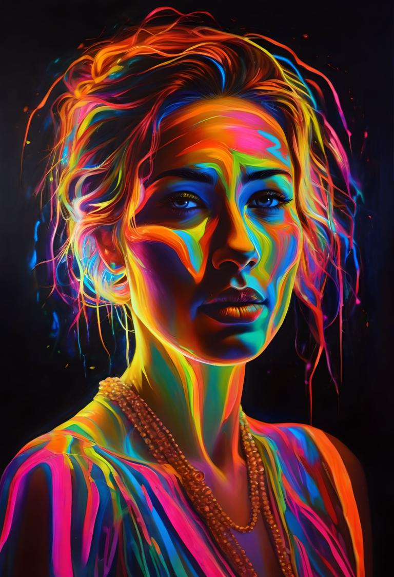 Fluorescent Painting,Fluorescent Painting, People, woman, solo, 1girl, jewelry, necklace, blue eyes, lips