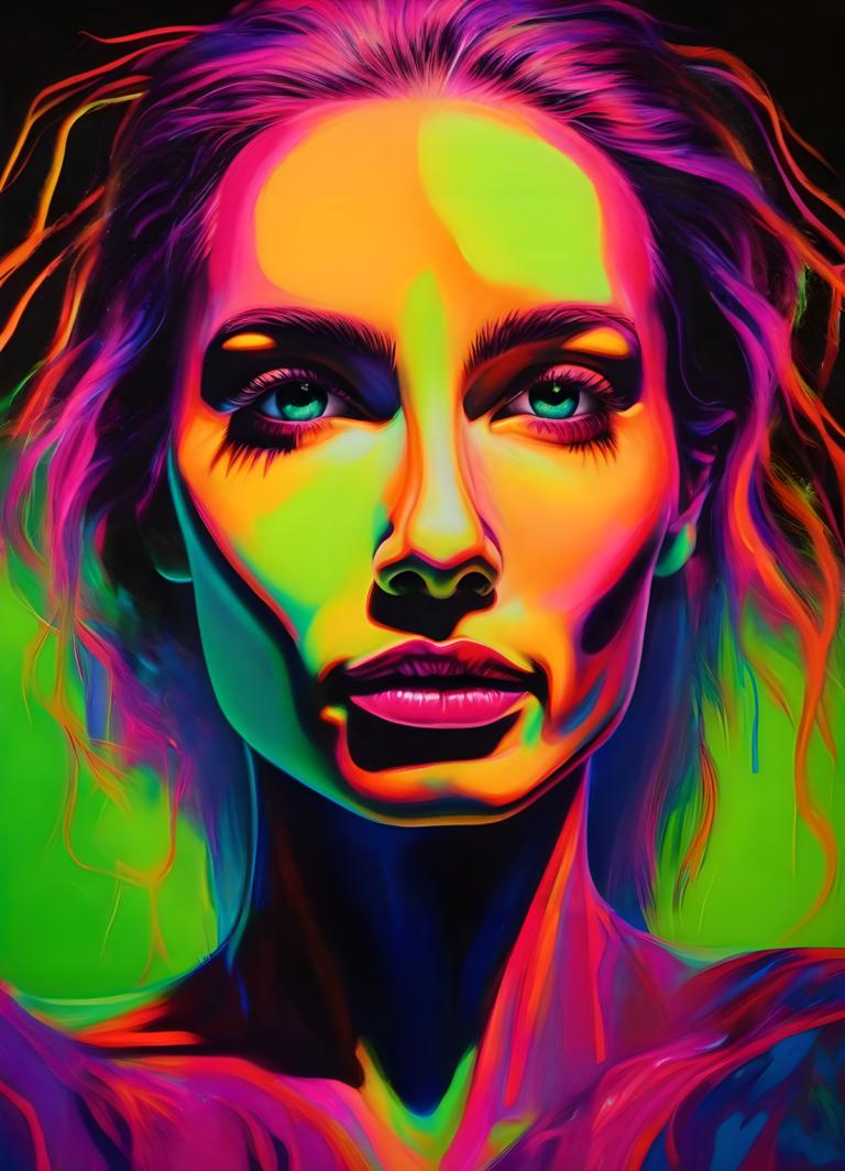 Fluorescent Painting,Fluorescent Painting, People, woman, solo, 1girl, portrait, green eyes, lips