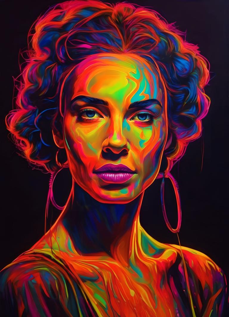 Fluorescent Painting,Fluorescent Painting, People, woman, solo, earrings, jewelry, 1girl, hoop earrings