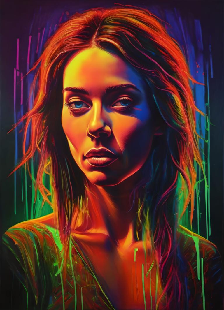 Fluorescent Painting,Fluorescent Painting, People, woman, solo, blue eyes, 1girl, long hair, portrait