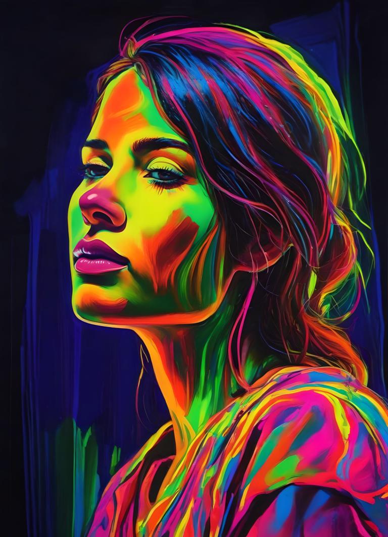 Fluorescent Painting,Fluorescent Painting, People, woman, 1girl, solo, colored skin, multicolored hair, lips