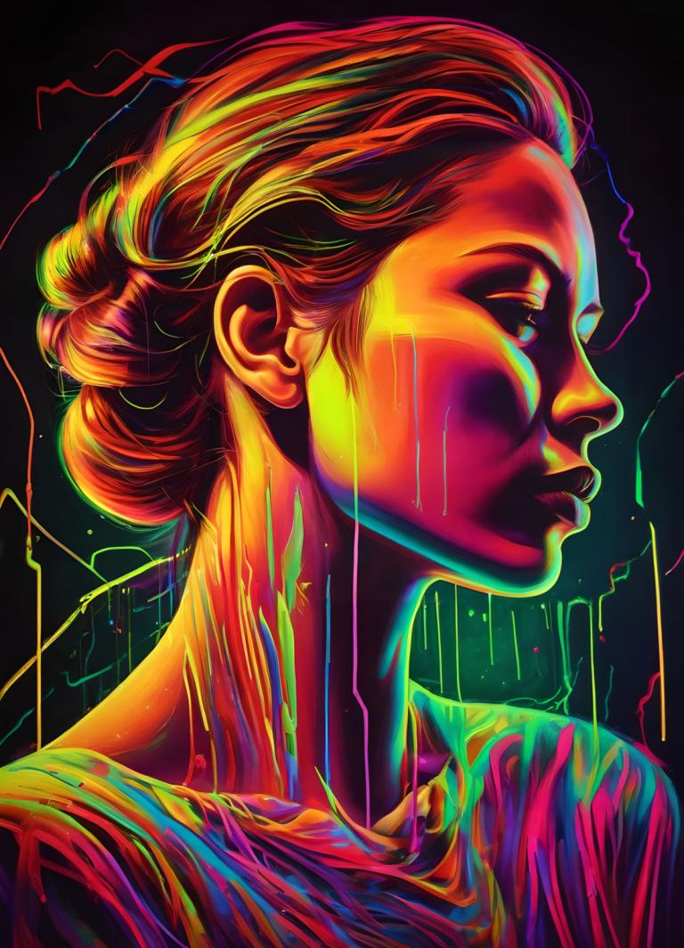 Fluorescerend schilderij,Fluorescerend schilderij, Mensen, vrouw, solo, 1meisje, profiel, portret, lippen