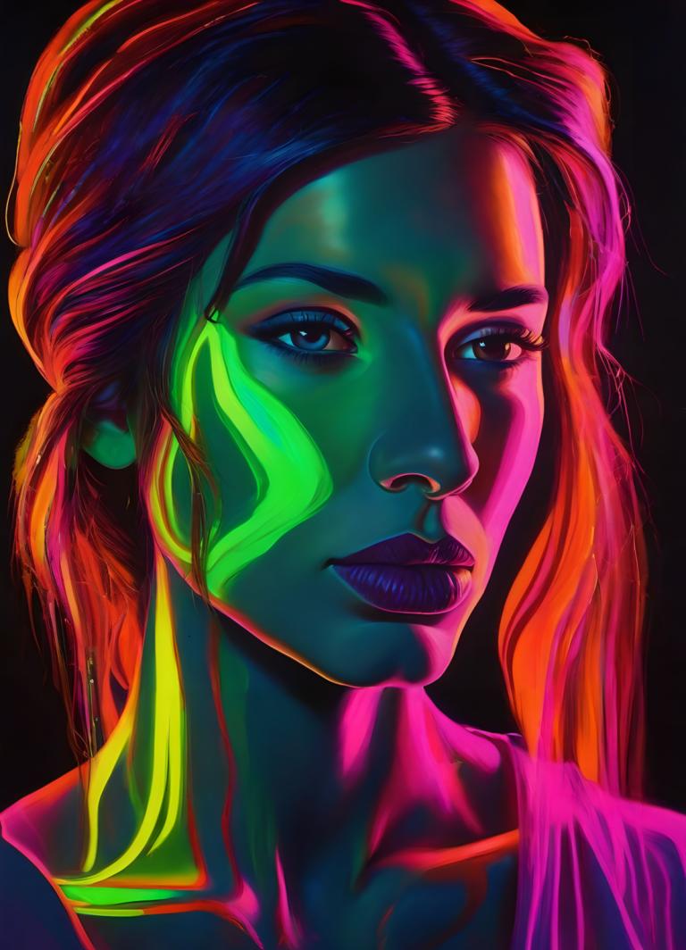 Pittura fluorescente,Pittura fluorescente, Persone, donna, 1 ragazza, assolo, ritratto, trucco, sfondo nero