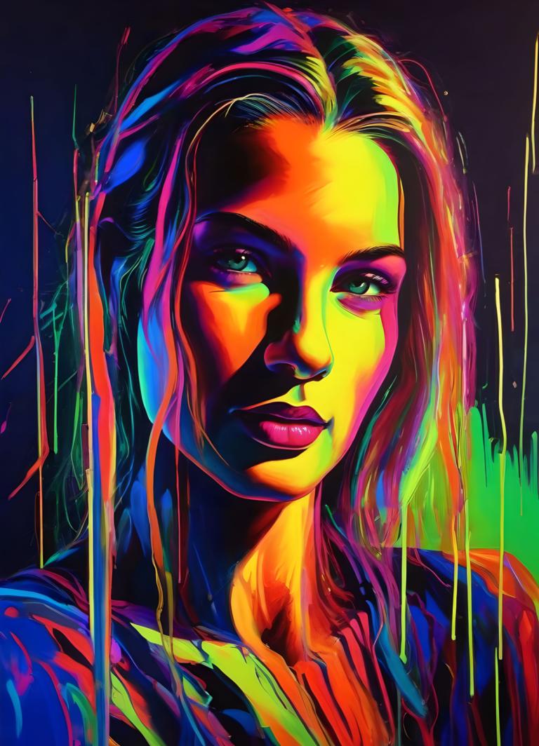 Fluorescent Painting,Fluorescent Painting, People, woman, 1girl, solo, colorful, portrait, looking at viewer