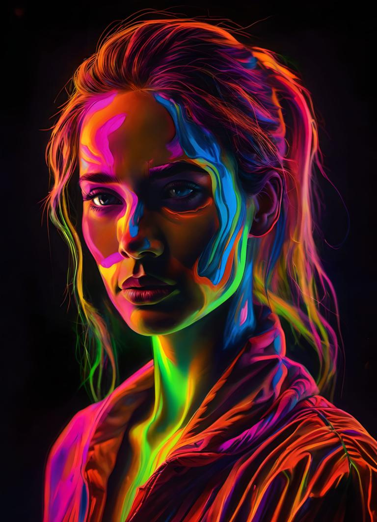 Fluorescent Painting,Fluorescent Painting, People, woman, solo, 1girl, black background, portrait