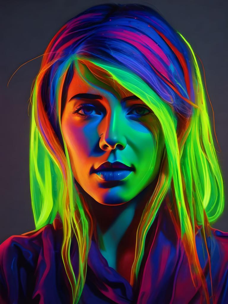 Fluorescent Painting,Fluorescent Painting, People, woman, rainbow hair, solo, 1girl, multicolored hair