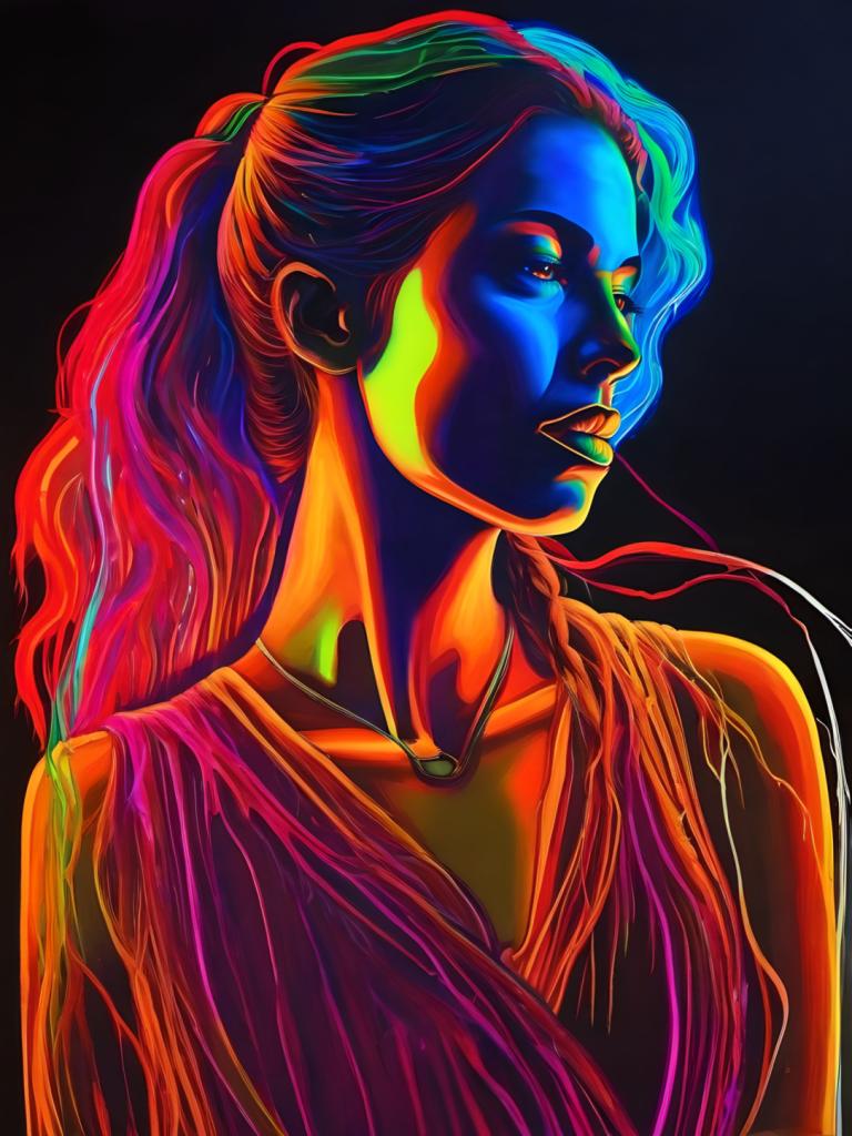 Fluorescent Painting,Fluorescent Painting, People, woman, solo, 1girl, jewelry, long hair, upper body