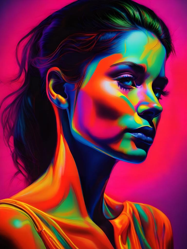 Fluorescent Painting,Fluorescent Painting, People, woman, 1girl, solo, facepaint, colored skin, long hair