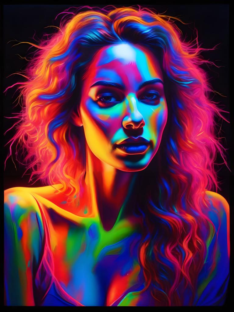 Fluorescerend schilderij,Fluorescerend schilderij, Mensen, vrouw, 1meisje, solo, zwarte rand, lang haar