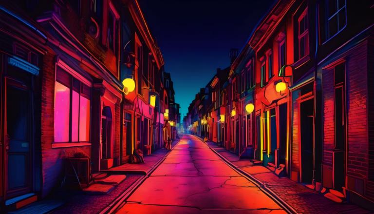 Fluorescent Painting,Fluorescent Painting, City, street, no humans, scenery, road, night, street, sky